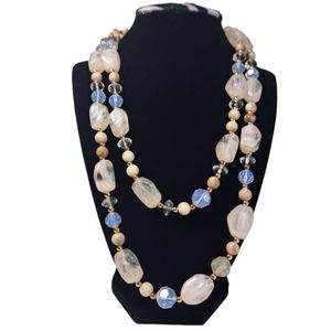 Charming Charlie Gold‎ Tone, Beige, Clear Acrylic Stones, Double Strand N…